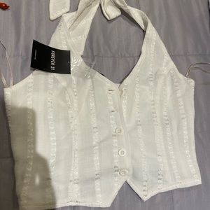 Ivory detailed button down halter crop top